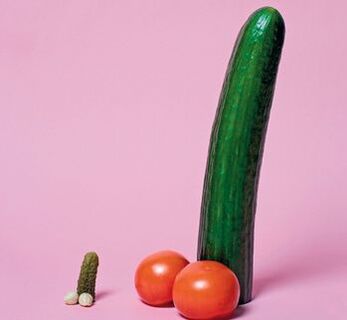 Small and enlarged penis in the example of vegetables